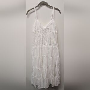 Crinkle Gauzy Cotton Milkmaid Midi Dress Small Sundress Hippie Boho Fairy Beach